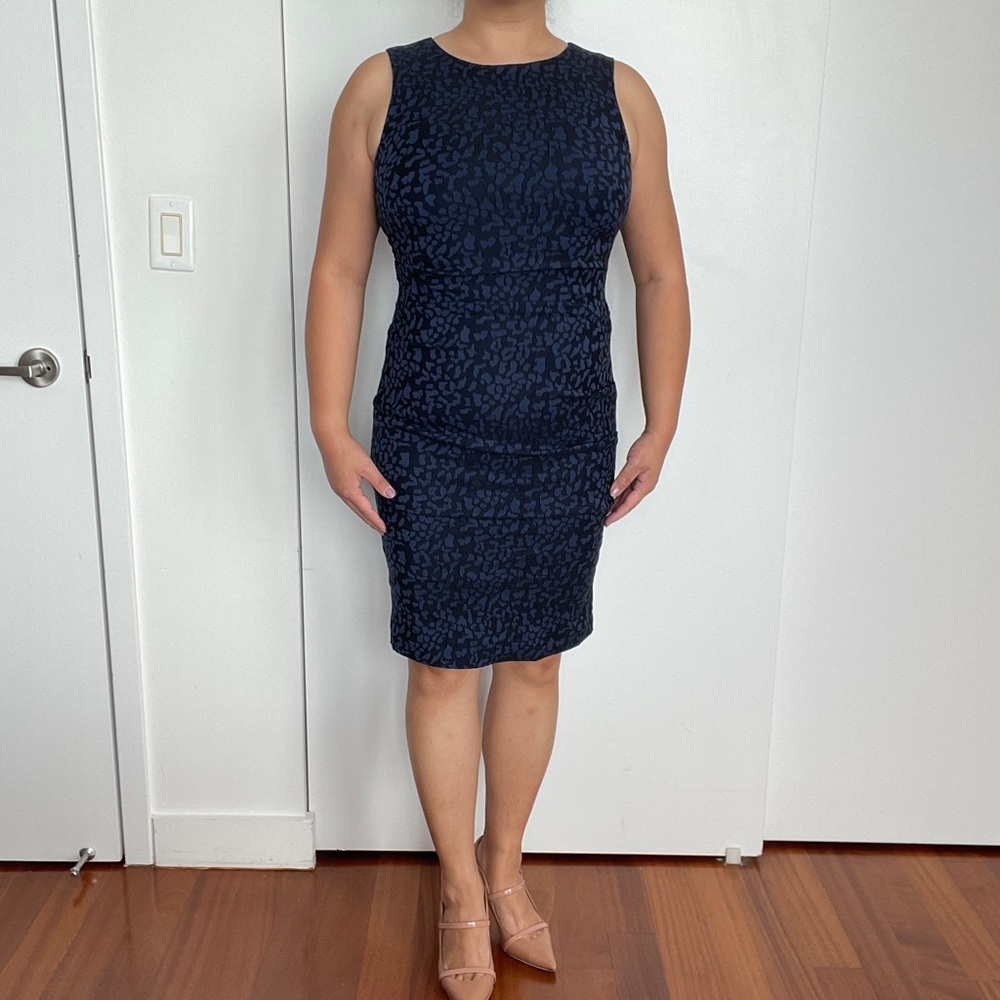 Nicole Miller Bodycon Ruched Blue Patterned Dress